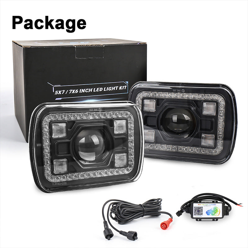 OVOVS 5x7 7x6 RGB Halo LED Headlights with Bluetooth Control RGB Halo Turn Signal