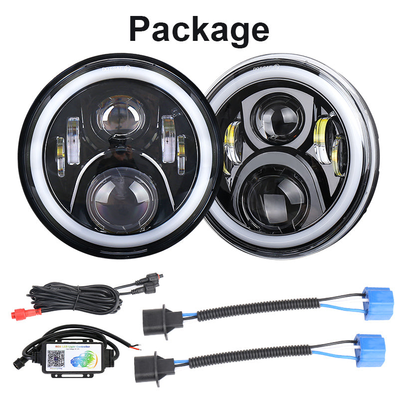 OVOVS 7 Inch RGB Headlights With Bluetooth Control RGB DRL For 2007-2017 Jeep Wrangler