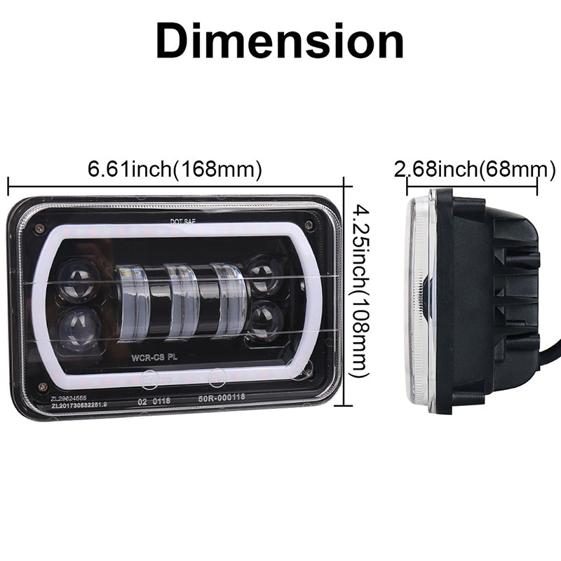 OVOVS Truck 4x6 Inch Bluetooth App Control RGB DRL Halo Square Headlight