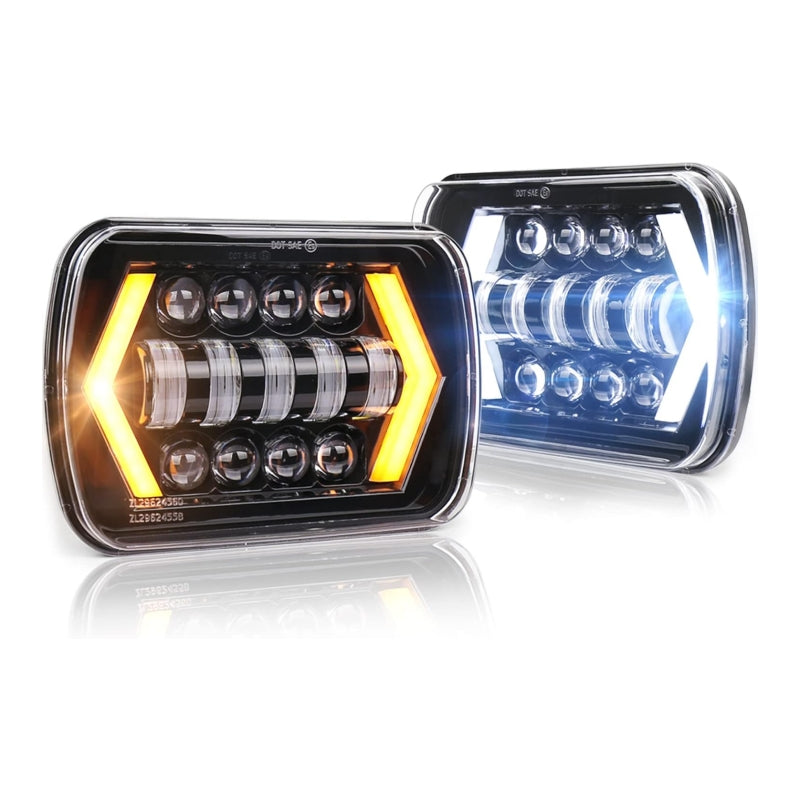 OVOVS 5x7 Inch LED Headlight with Arrow DRL Turn Signal Light Replace H6054 H5054 For Trucks Jeep XJ YJ Sedans GMC