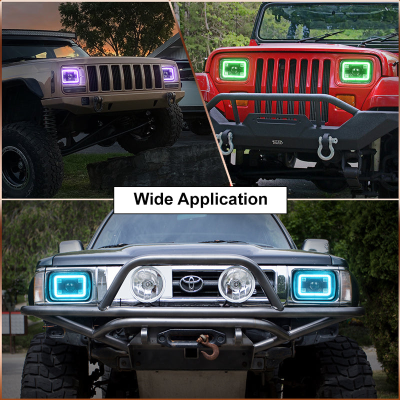 OVOVS 5x7 7x6 RGB Halo LED Headlights with Bluetooth Control RGB Halo Turn Signal