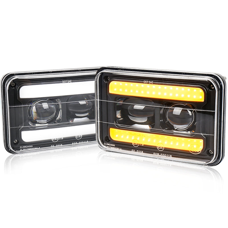 OVOVS 4x6 Led Headlights with Hi/Low Beam White DRL Amber Turn Signal Light