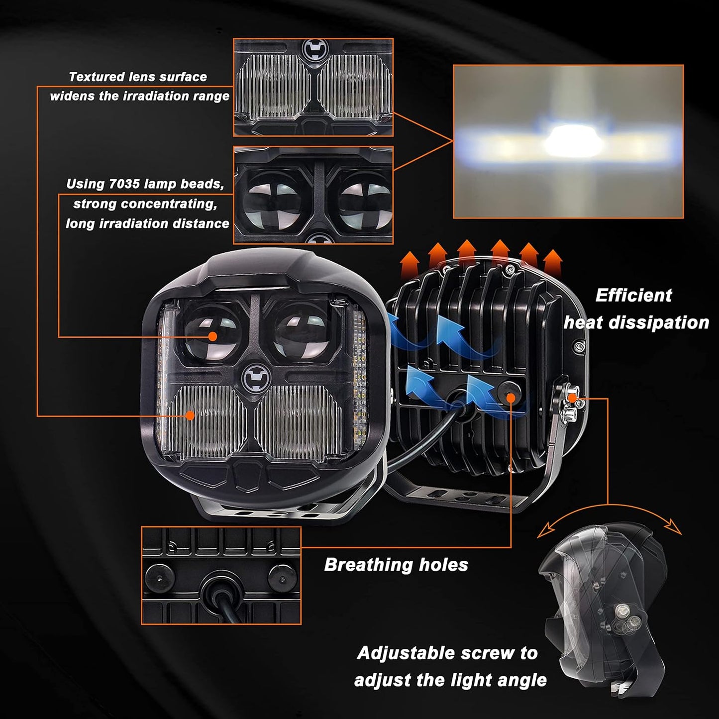OVOVS 6 Inch LED Offroad Driving Light Combo Beam with Dual Side Shooter