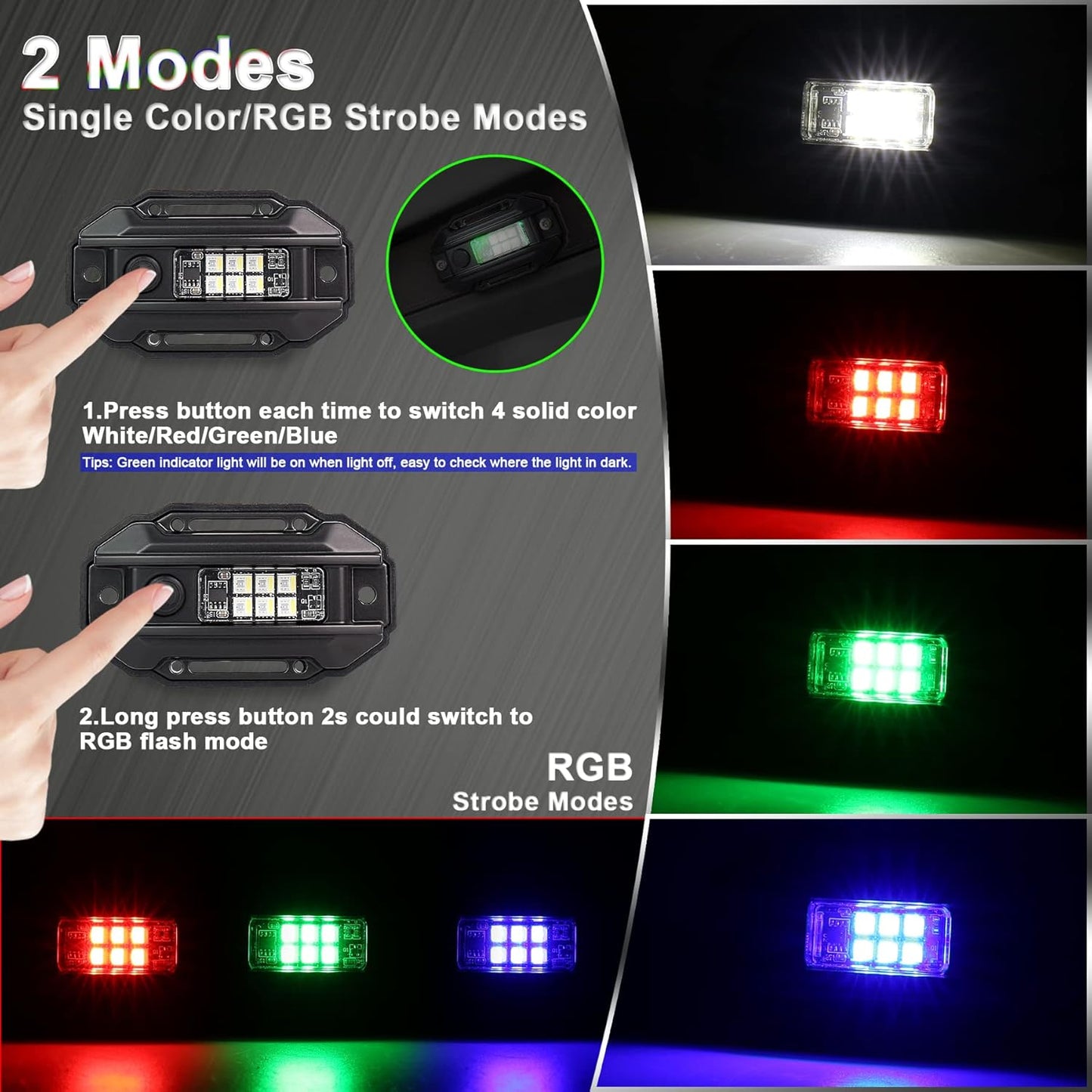 OVOVS Universal Switch RGBW Strobe Roll Bar Mount LED Dome Light