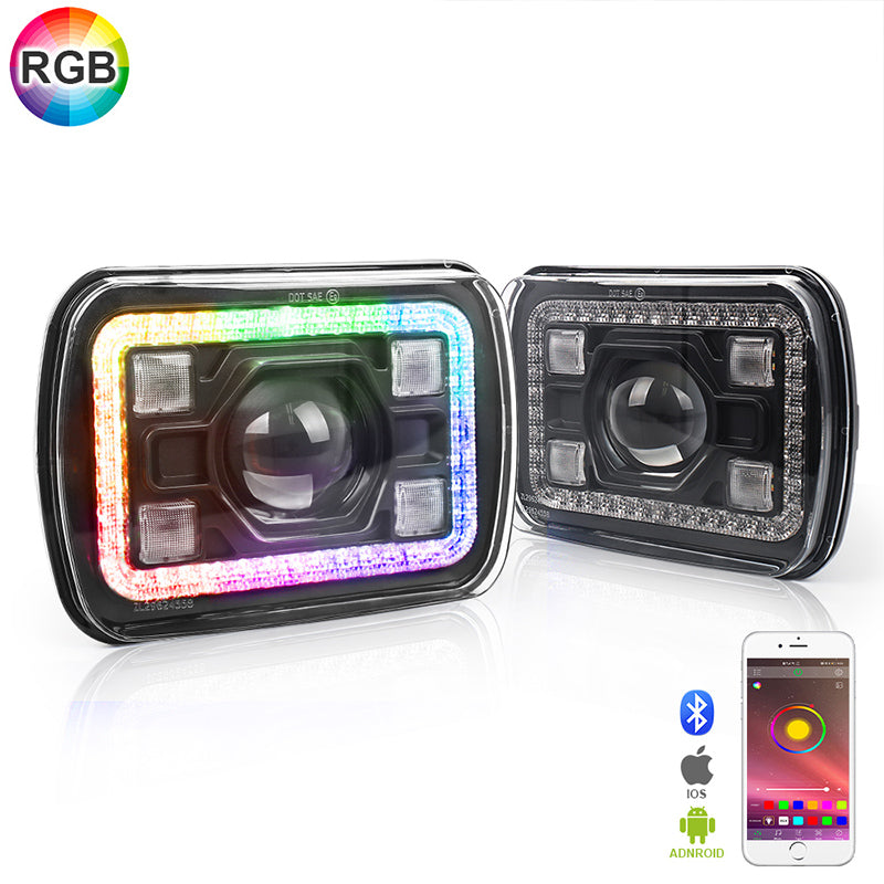OVOVS 5x7 7x6 RGB Halo LED Headlights with Bluetooth Control RGB Halo Turn Signal