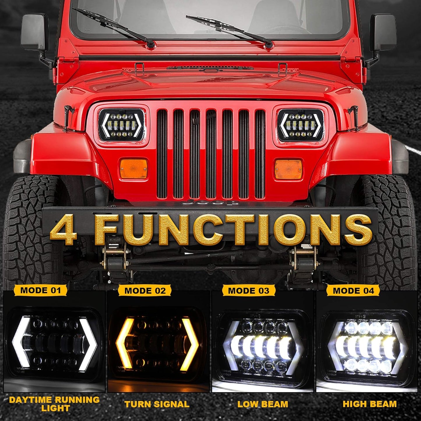 OVOVS 5x7 Inch LED Headlight with Arrow DRL Turn Signal Light Replace H6054 H5054 For Trucks Jeep XJ YJ Sedans GMC