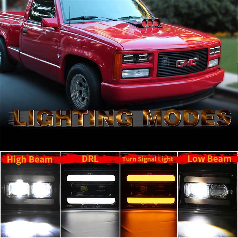 OVOVS 4x6 Led Headlights with Hi/Low Beam White DRL Amber Turn Signal Light