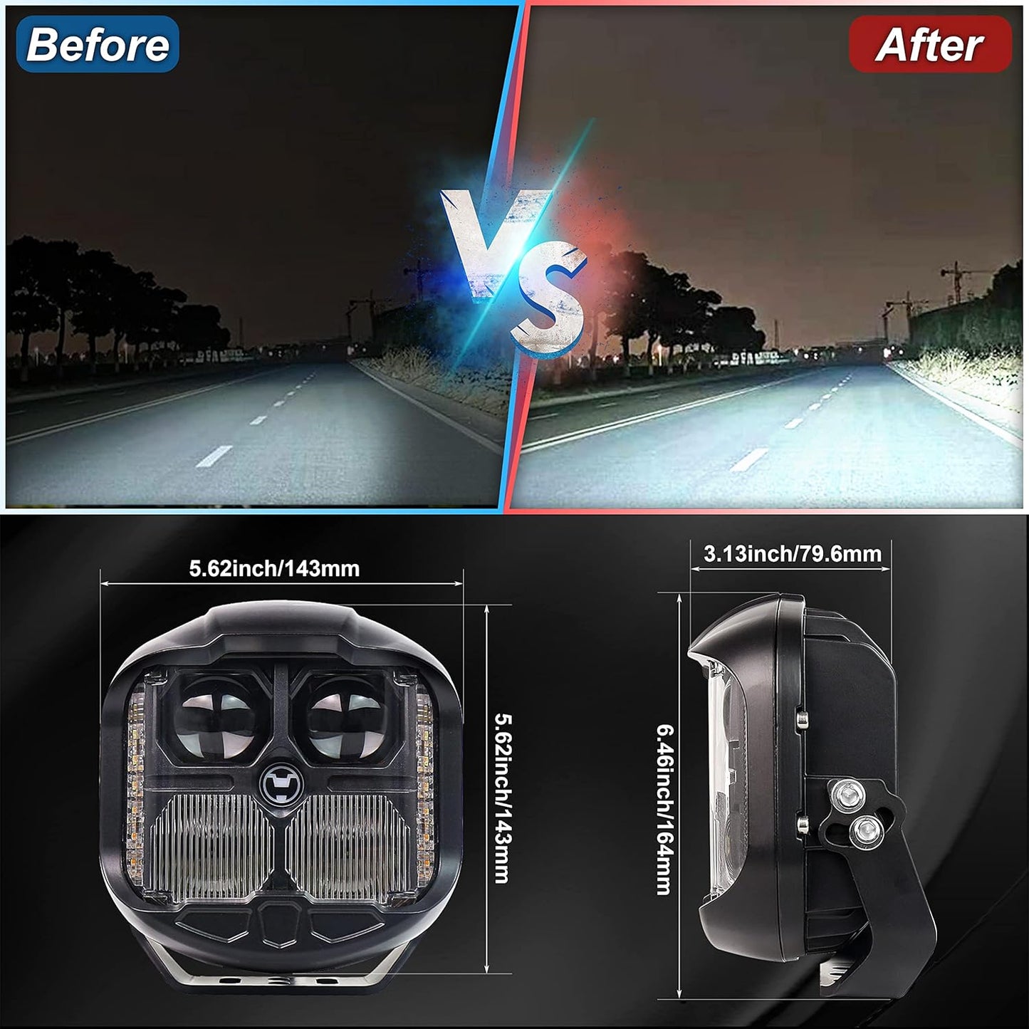 OVOVS 6 Inch LED Offroad Driving Light Combo Beam with Dual Side Shooter