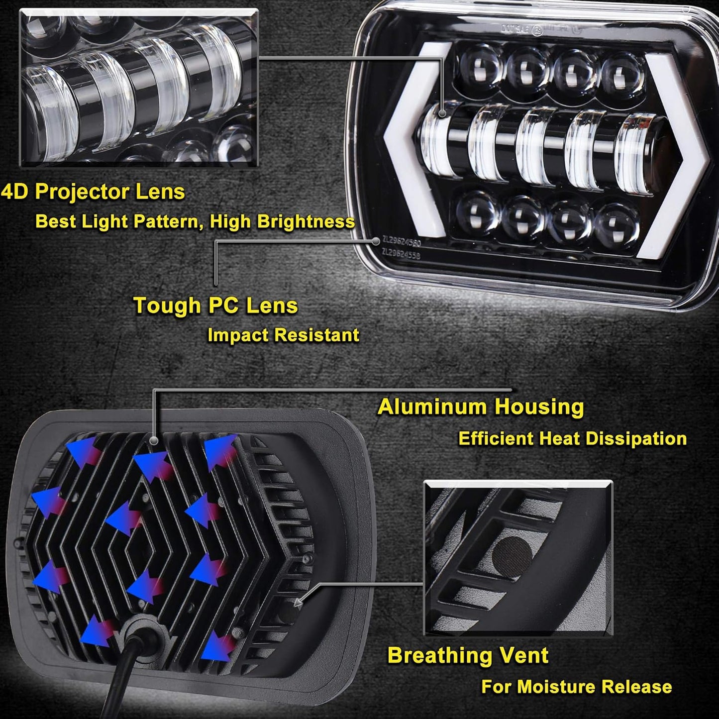 OVOVS 5x7 Inch LED Headlight with Arrow DRL Turn Signal Light Replace H6054 H5054 For Trucks Jeep XJ YJ Sedans GMC