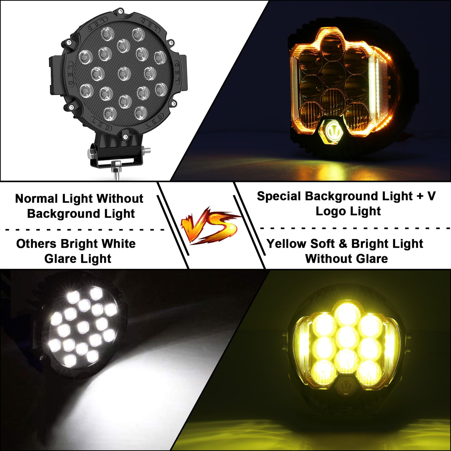 OVOVS 7 Inch Yellow Lens LED Wrok Light 90W Bright LED Assembly