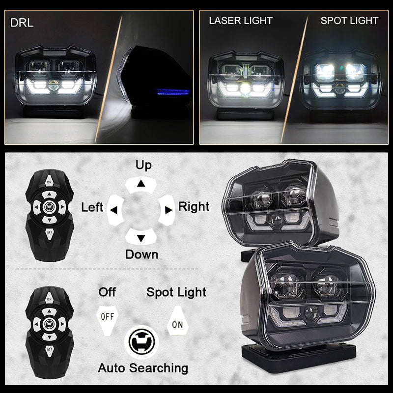OVOVS 60W 360° Rotating Wireless Remote Search Light With Laser Light