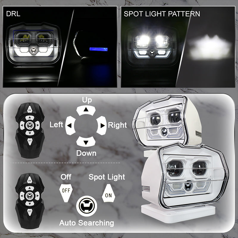 OVOVS 60W 360 Degree Rotating Wireless Remote Control Marine Led Search Light for Vehicle Boats Home Cars
