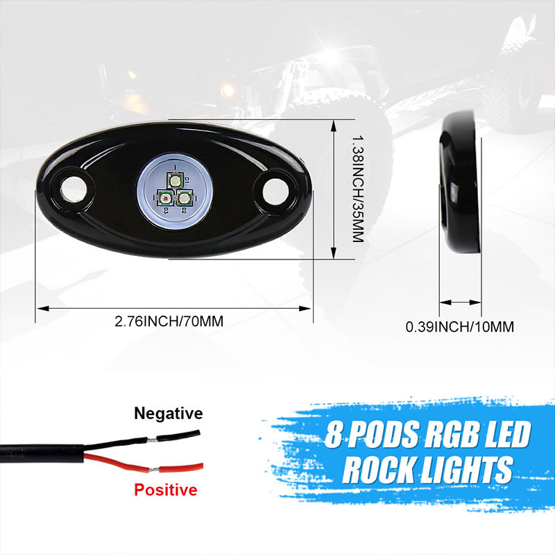 OVOVS 8-Pods LED RGB Rock Light Kit for Mini Truck ATV UTV Wireless Control Voltage 12V