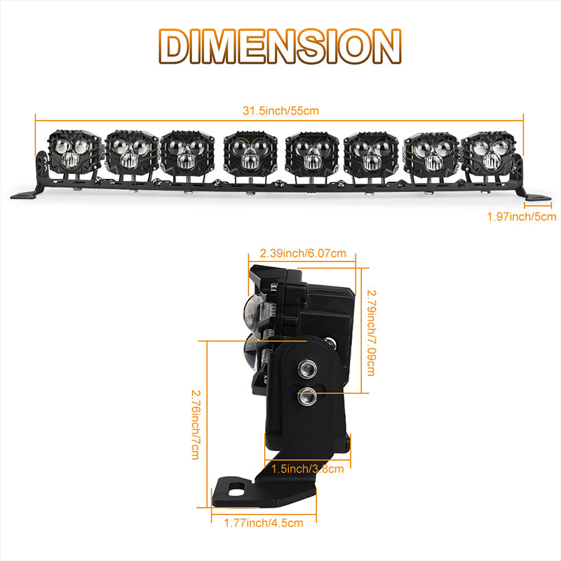 OVOVS 32 Inch LED Light Bar LED Driving Light Dual Color Spot Off Road Work Light for Trucks Pickup SUV ATV UTV Tractor