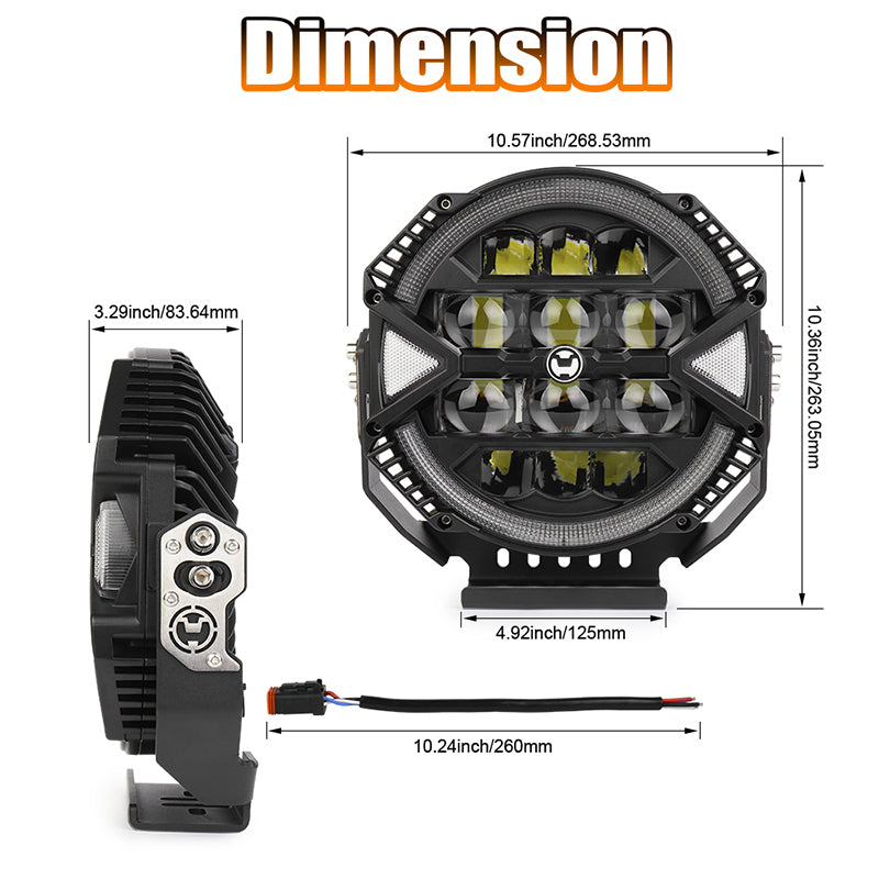 OVOVS 9 Inch LED Off Road Light 13000LM 148W High Low Beam Halo DRL Waterproof for Jeep SUV UTV Pickup