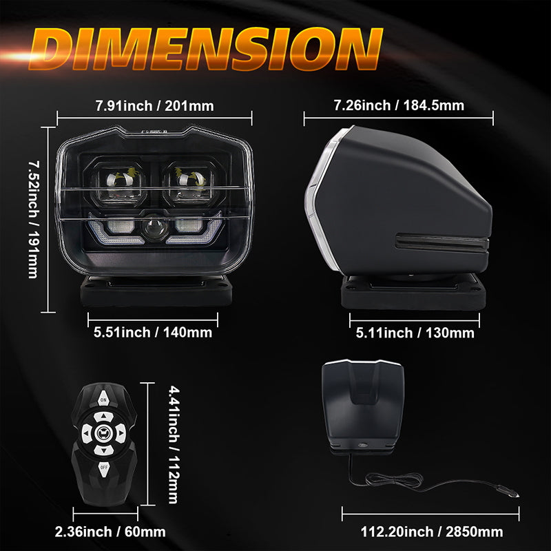 OVOVS 60W 360° Rotating Wireless Remote Search Light With Laser Light