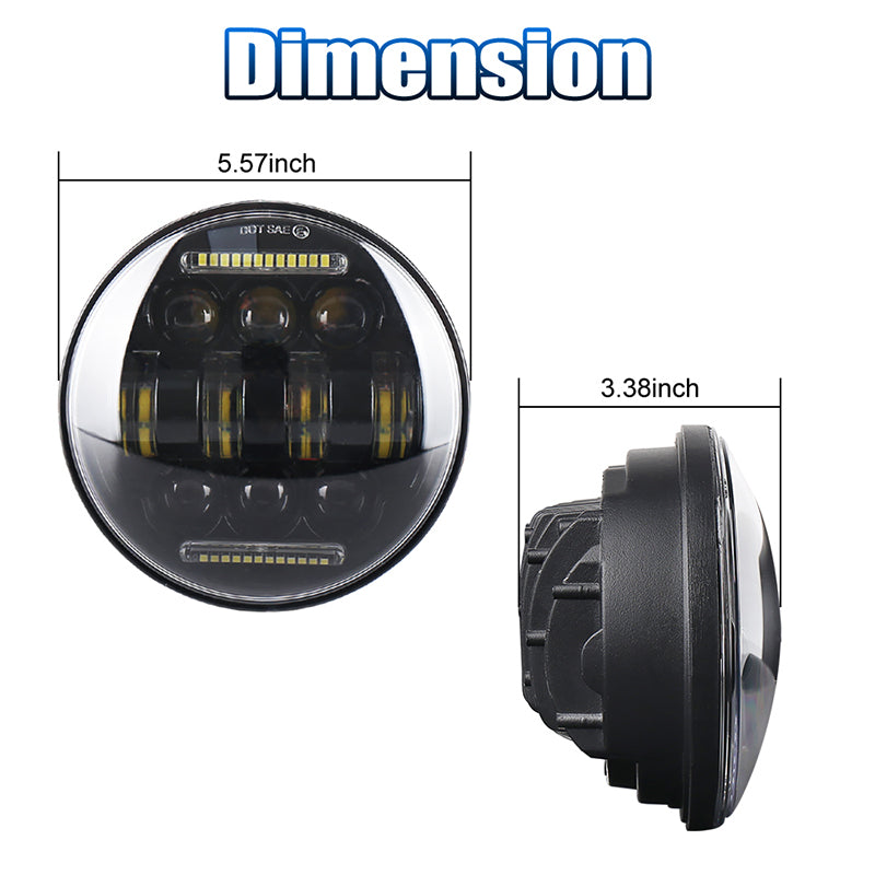 OVOVS 5.75 Inch LED Motorcycle Headlight White High Low Beam DRL For Harley Motorcycle