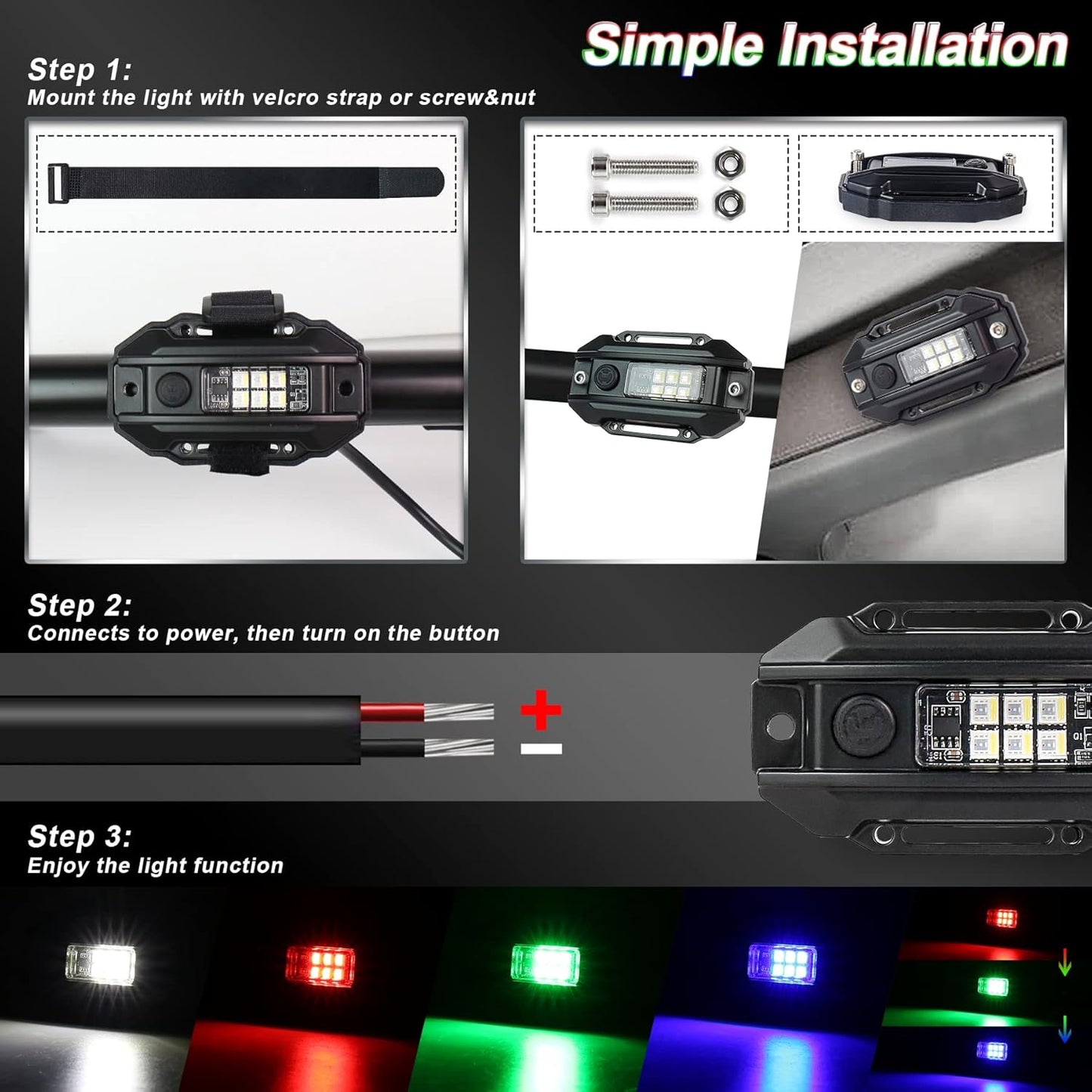 OVOVS Universal Switch RGBW Strobe Roll Bar Mount LED Dome Light