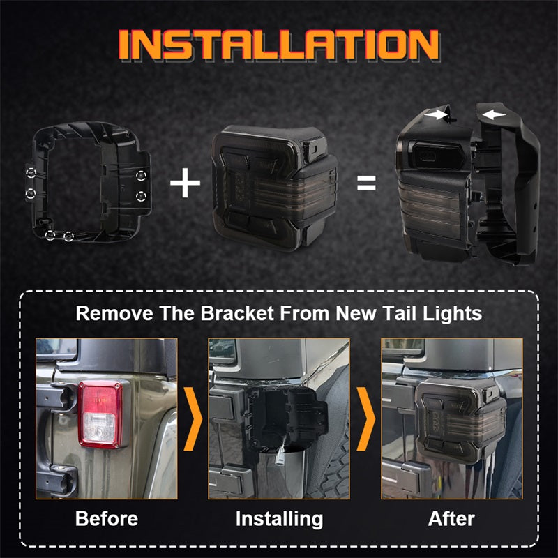 OVOVS LED Tail Lights with Turn Signal Reverse Brake For 2007+ Jeep Wrangler JK