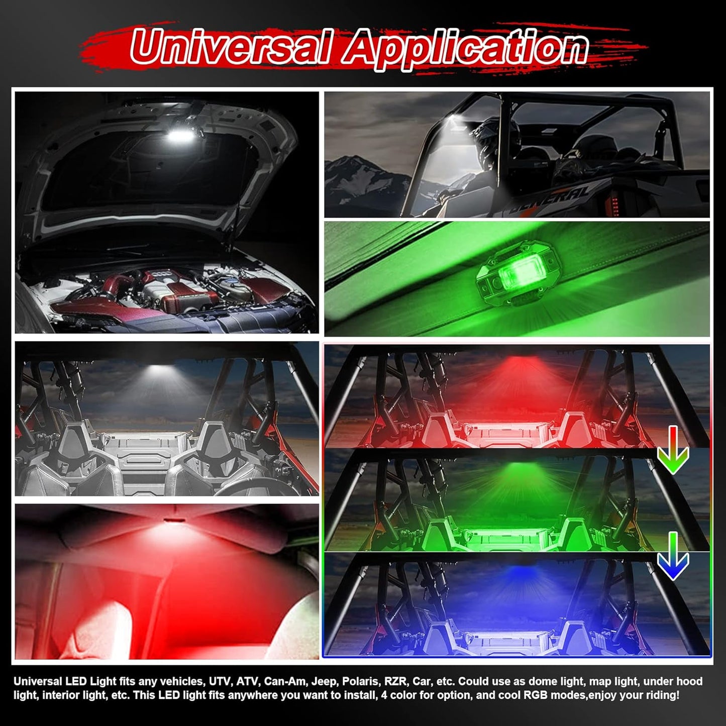 OVOVS Universal Switch RGBW Strobe Roll Bar Mount LED Dome Light