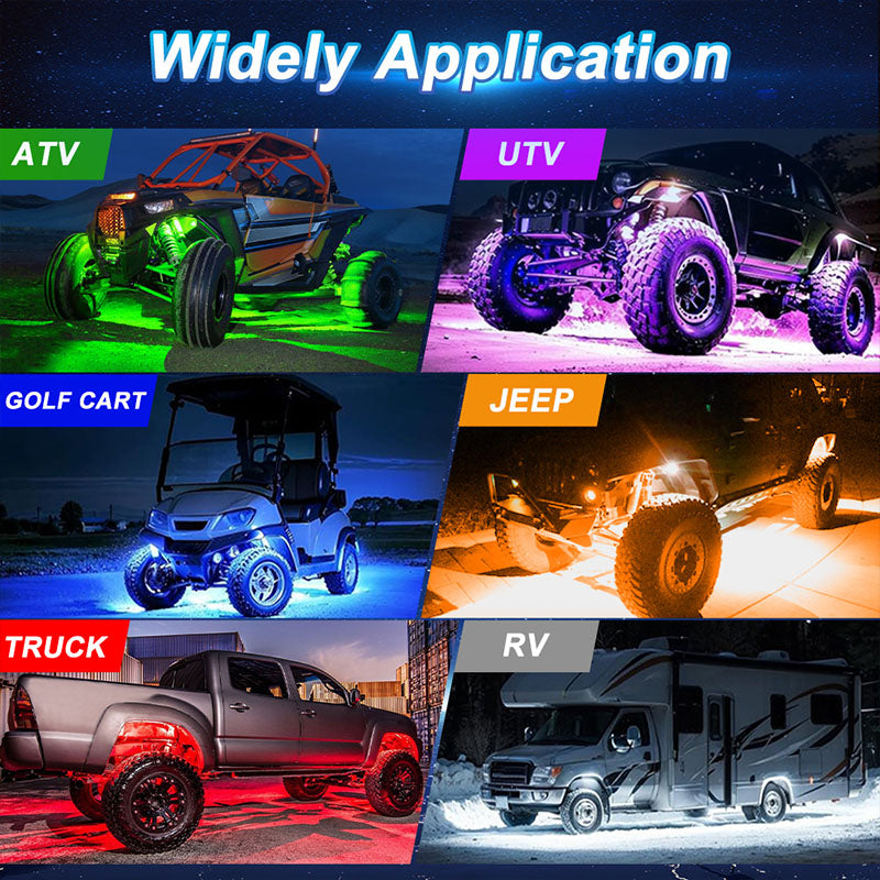 OVOVS 4 Pods Multicolor Rock Lights with Bluetooth APP Control RGB for Truck UTV SUV ATV