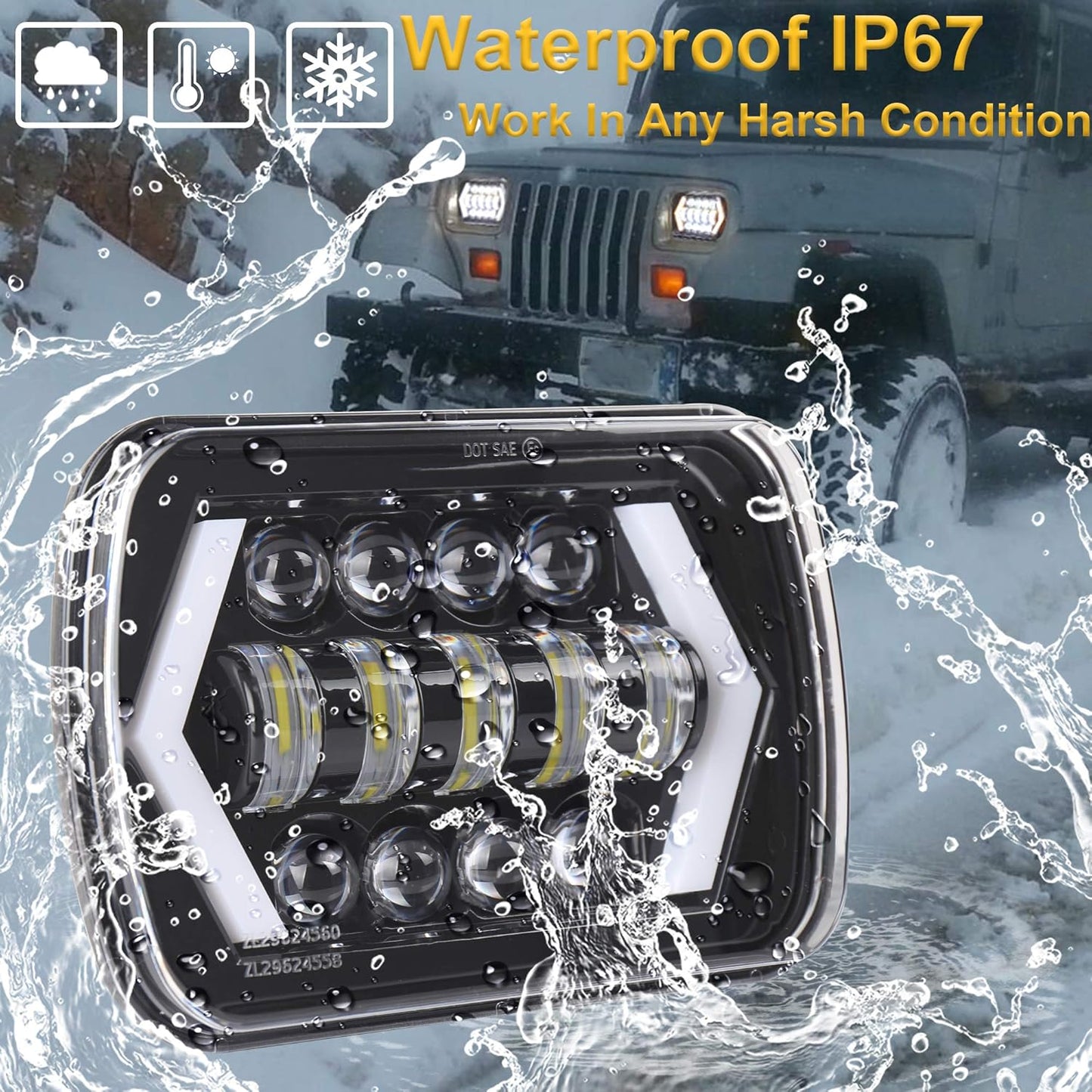 OVOVS 5x7 Inch LED Headlight with Arrow DRL Turn Signal Light Replace H6054 H5054 For Trucks Jeep XJ YJ Sedans GMC