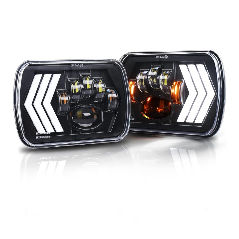 OVOVS 55W Square 5x7 inch Headlights with Arrow DRL Sequential Turn Signal for Wrangler YJ XJ Toyota GMC Trucks