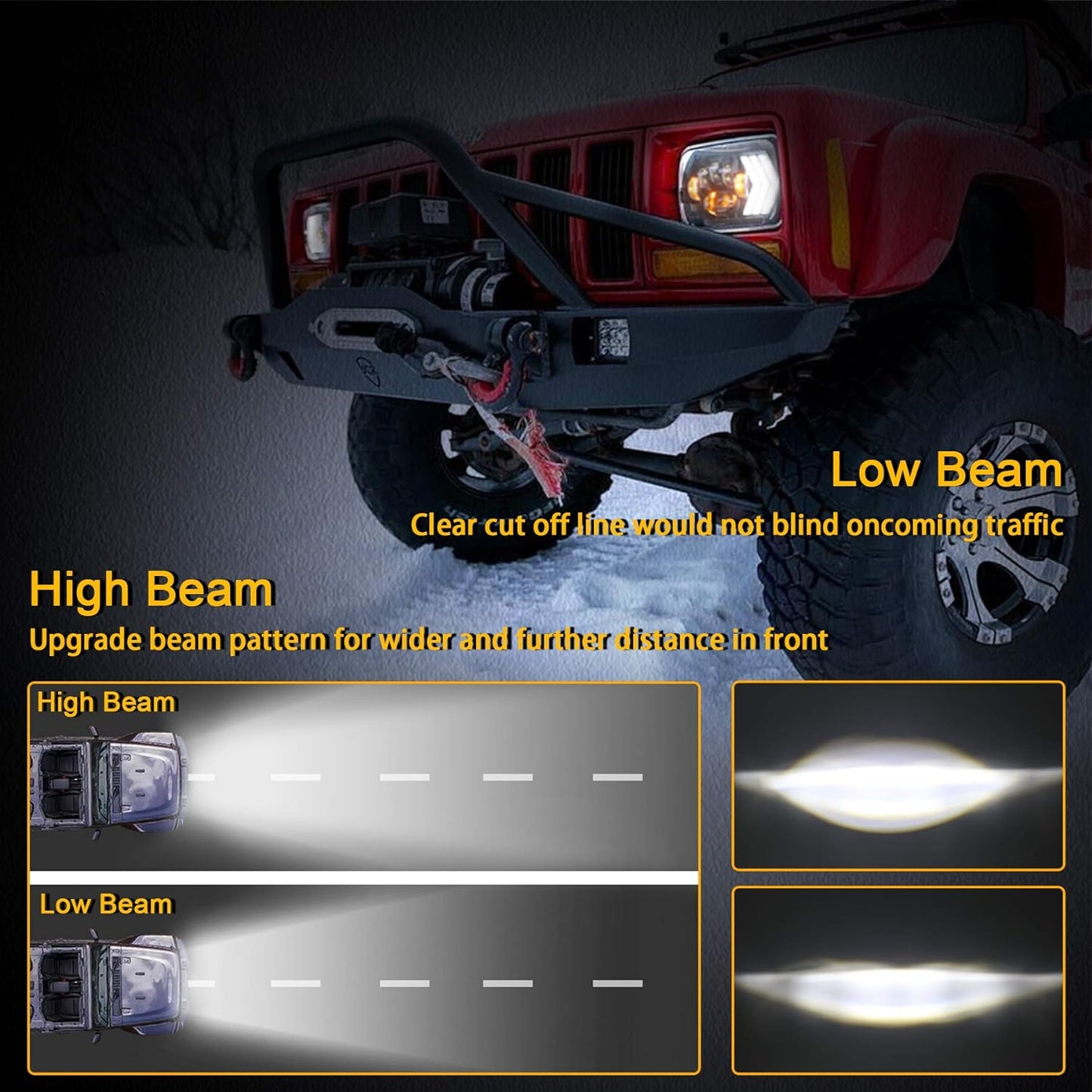 OVOVS 55W Square 5x7 inch Headlights with Arrow DRL Sequential Turn Signal for Wrangler YJ XJ Toyota GMC Trucks
