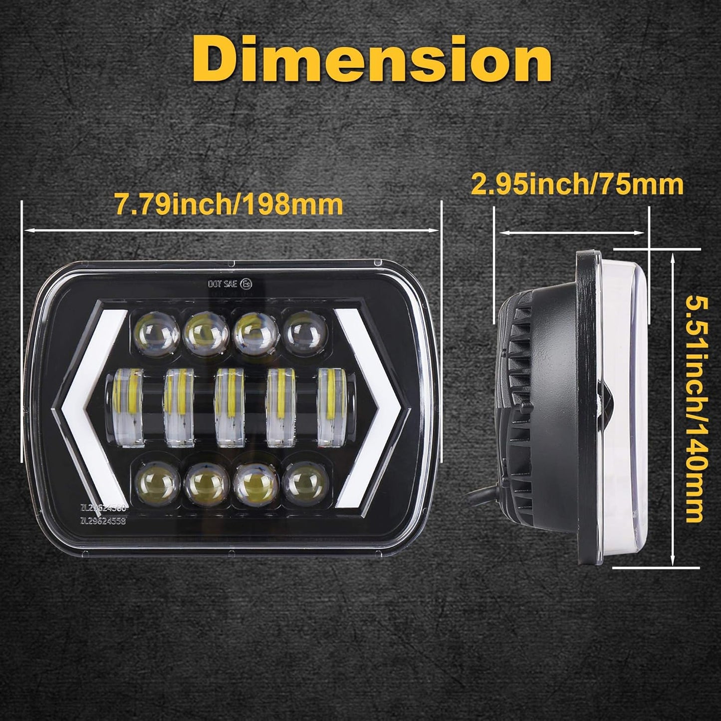OVOVS 5x7 Inch LED Headlight with Arrow DRL Turn Signal Light Replace H6054 H5054 For Trucks Jeep XJ YJ Sedans GMC