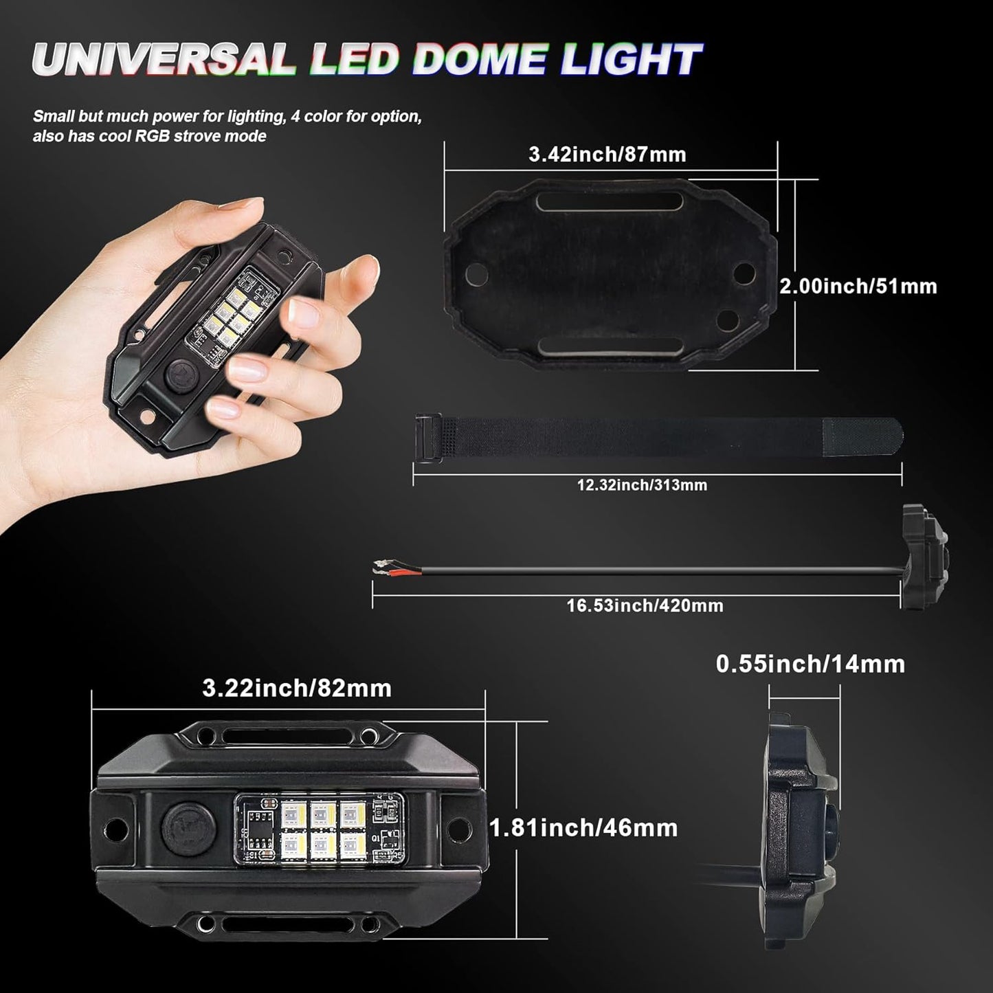 OVOVS Universal Switch RGBW Strobe Roll Bar Mount LED Dome Light