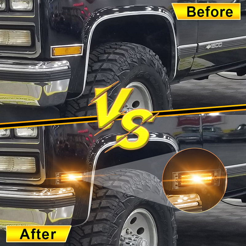 OVOVS Smoked Lens Fender Amber Side Marker Light For 1981-1991 Chevy C10/20/30 GMC C1500/2500 Suburban