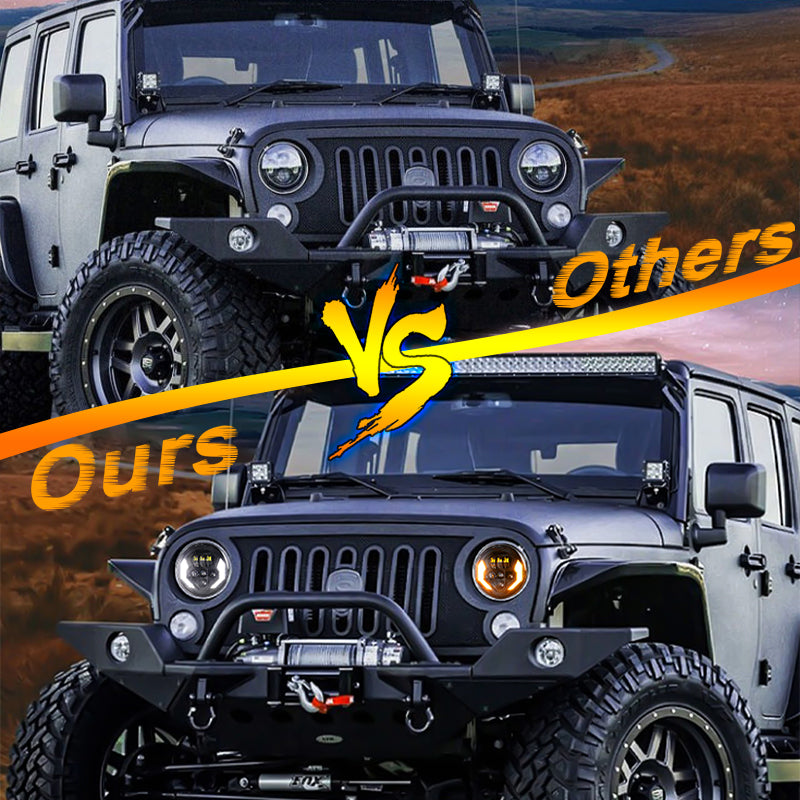 OVOVS 7 Inch LED Headlights with High Low Beam White DRL Amber Turn Signal For Wrangler JK