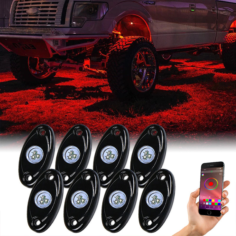 OVOVS 8-Pods LED RGB Rock Light Kit for Mini Truck ATV UTV Wireless Control Voltage 12V