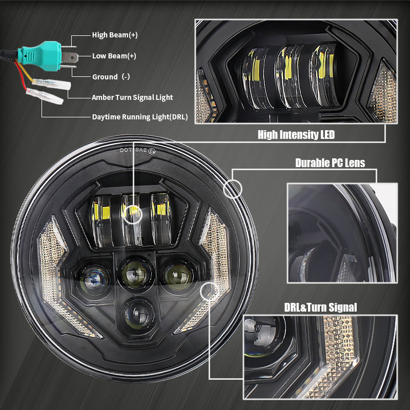 OVOVS 7 Inch LED Headlights with High Low Beam White DRL Amber Turn Signal For Wrangler JK