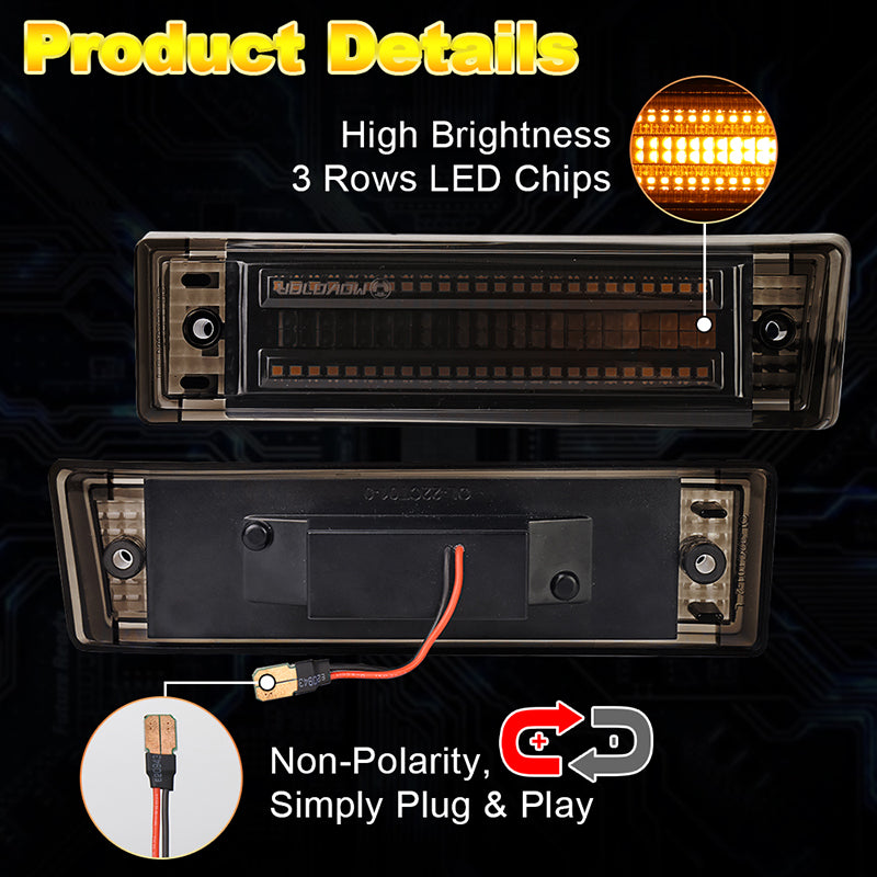 OVOVS Smoked Lens Fender Amber Side Marker Light For 1981-1991 Chevy C10/20/30 GMC C1500/2500 Suburban