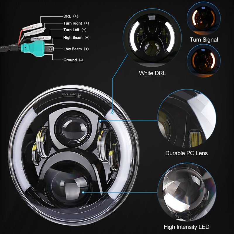 OVOVS 7 Inch LED Motorcycle Headlight With DRL Amber Turn Signal Hi/Low Beam for Honda