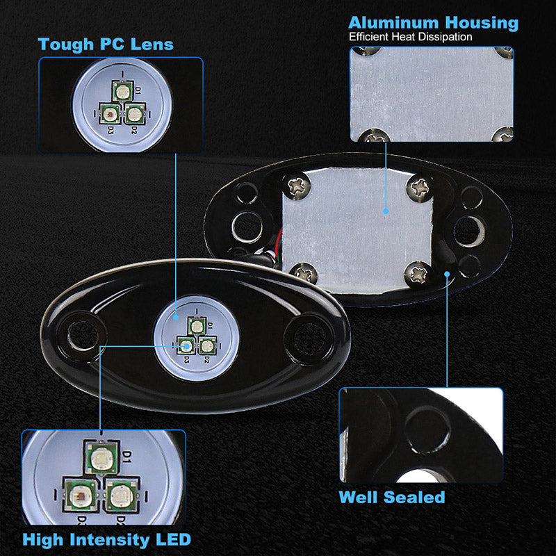 OVOVS 8-Pods LED RGB Rock Light Kit for Mini Truck ATV UTV Wireless Control Voltage 12V