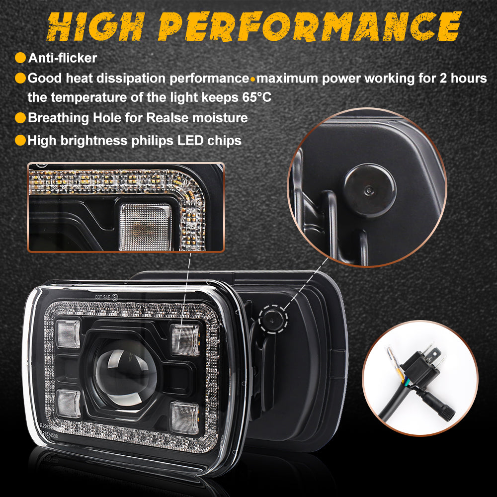 OVOVS 5x7 7x6 RGB Halo LED Headlights with Bluetooth Control RGB Halo Turn Signal