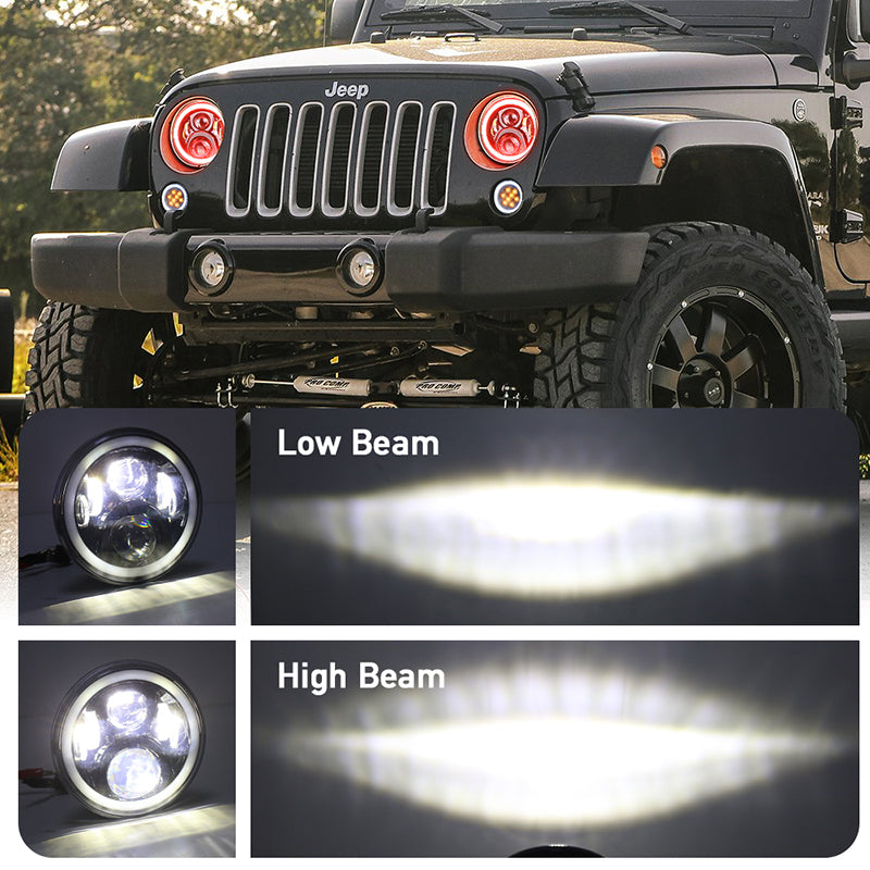OVOVS 7 Inch RGB Headlights With Bluetooth Control RGB DRL For 2007-2017 Jeep Wrangler