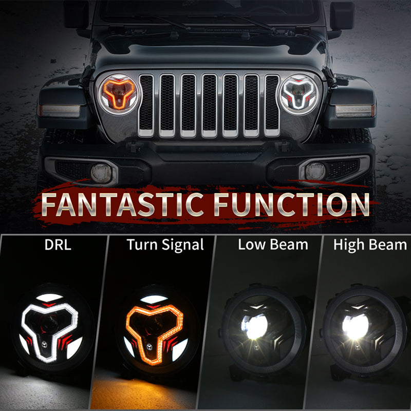 OVOVS 9 Inch Headlights with Integrated DRL Turn Signal Light for Jeep JL