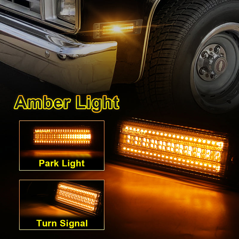 OVOVS Smoked Lens Fender Amber Side Marker Light For 1981-1991 Chevy C10/20/30 GMC C1500/2500 Suburban