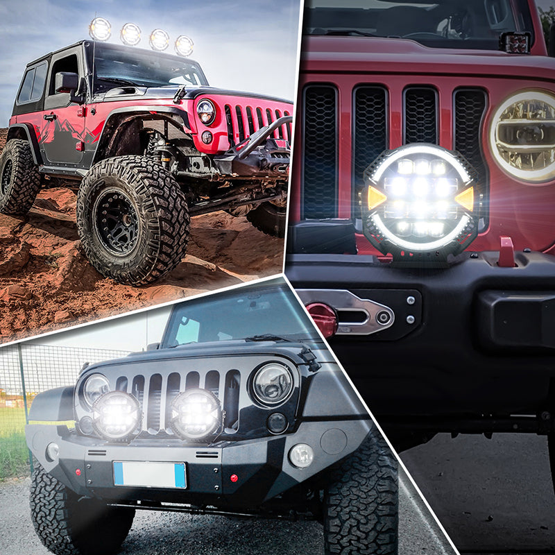 OVOVS 9 Inch LED Off Road Light 13000LM 148W High Low Beam Halo DRL Waterproof for Jeep SUV UTV Pickup