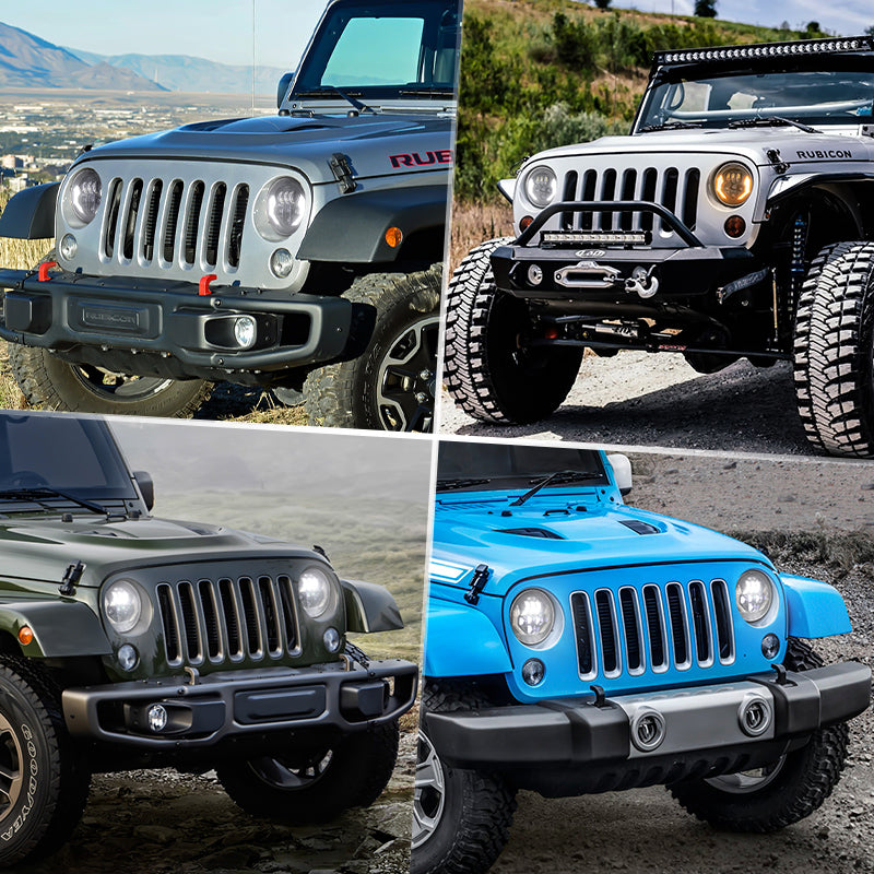 OVOVS 7 Inch LED Headlights with High Low Beam White DRL Amber Turn Signal For Wrangler JK