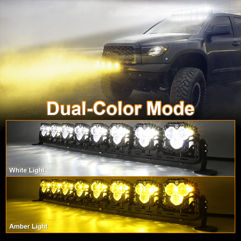 OVOVS 32 Inch LED Light Bar LED Driving Light Dual Color Spot Off Road Work Light for Trucks Pickup SUV ATV UTV Tractor