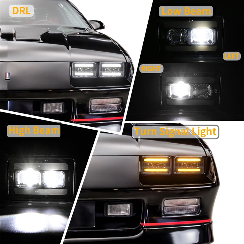 OVOVS 4x6 Led Headlights with Hi/Low Beam White DRL Amber Turn Signal Light