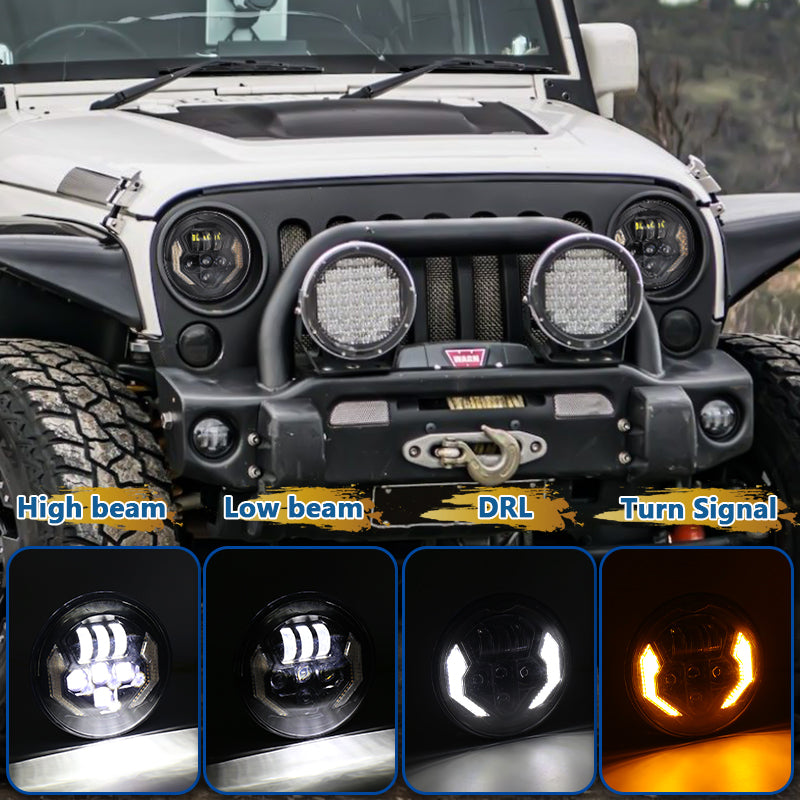 OVOVS 7 Inch LED Headlights with High Low Beam White DRL Amber Turn Signal For Wrangler JK