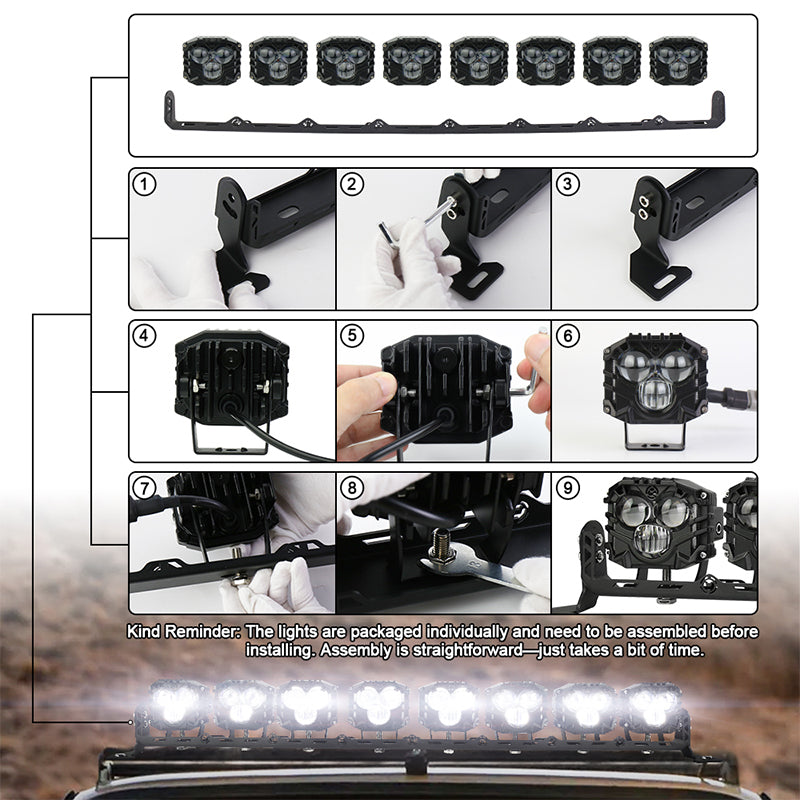 OVOVS 32 Inch LED Light Bar LED Driving Light Dual Color Spot Off Road Work Light for Trucks Pickup SUV ATV UTV Tractor