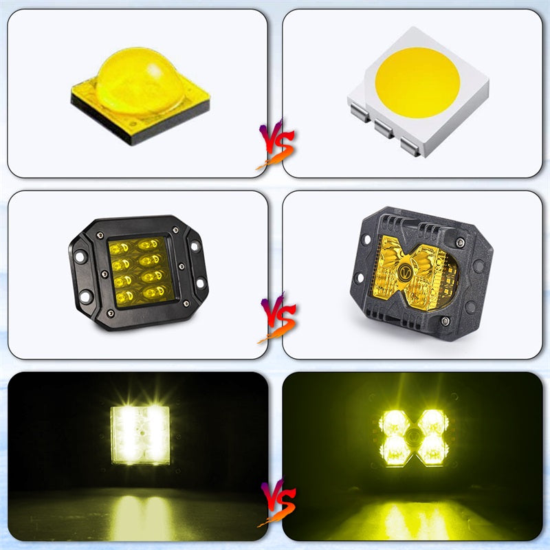 OVOVS Yellow Lens Flush Mount Led Work Light Pods with Solid/Strobe Side Shooter