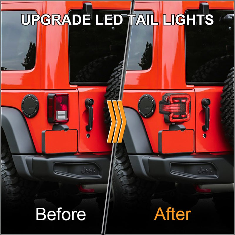 OVOVS LED Tail Lights with Turn Signal Reverse Brake For 2007+ Jeep Wrangler JK