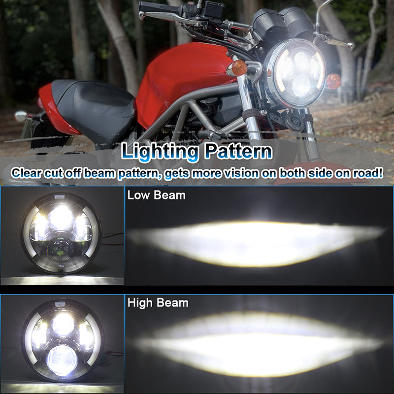 OVOVS 7 Inch LED Motorcycle Headlight With DRL Amber Turn Signal Hi/Low Beam for Honda